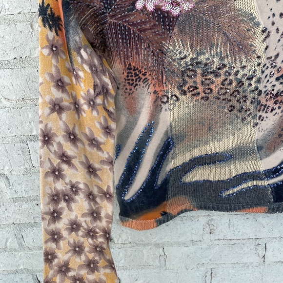 Vintage BCBGMaxAzria Y2K Beaded Mixed Media animal print sweater. Small - Picture 6 of 11